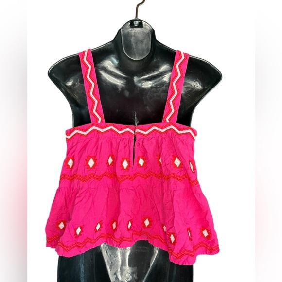 Loft women’s square neck, embroidered pink Cami top linen mix sz SP preloved - Picture 6 of 9